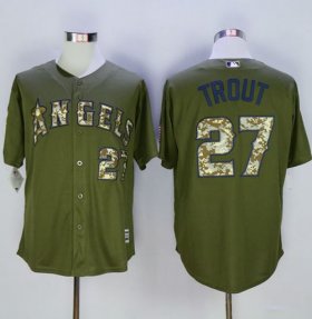 Wholesale Cheap Angels of Anaheim #27 Mike Trout Green Camo New Cool Base Stitched MLB Jersey