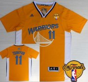 Wholesale Cheap Men's Golden State Warriors #11 Klay Thompson Yellow Short-Sleeved 2016 The NBA Finals Patch Jersey