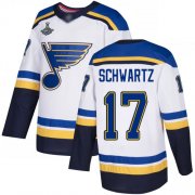 Wholesale Cheap Adidas Blues #17 Jaden Schwartz White Road Authentic Stanley Cup Champions Stitched NHL Jersey