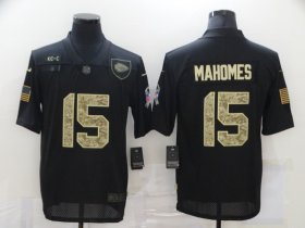 Wholesale Cheap Men\'s Kansas City Chiefs #15 Patrick Mahomes Black Camo 2020 Salute To Service Stitched NFL Nike Limited Jersey