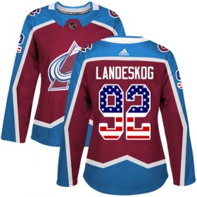 Wholesale Cheap Adidas Avalanche #92 Gabriel Landeskog Burgundy Home Authentic USA Flag Women\'s Stitched NHL Jersey