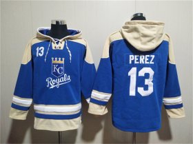 Wholesale Cheap Men\'s Kansas City Royals #13 Salvador Perez Blue Ageless Must-Have Lace-Up Pullover Hoodie