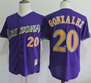 Wholesale Cheap Mitchell And Ness Diamondbacks #20 Luis Gonzalez Purple Throwback Stitched MLB Jersey