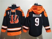 Wholesale Cheap Men's Cincinnati Bengals #9 Joe Burrow Orange Black Ageless Must-Have Lace-Up Pullover Hoodie