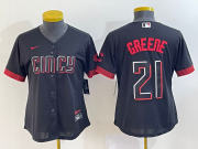 Wholesale Cheap Women's Cincinnati Reds #21 Hunter Greene Black 2023 City Connect Cool Base Stitched Jersey1