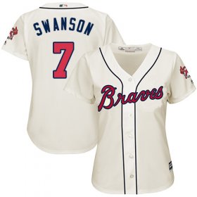 Wholesale Cheap Braves #7 Dansby Swanson Cream Alternate Women\'s Stitched MLB Jersey