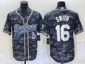 Wholesale Cheap Men\'s Los Angeles Dodgers #16 Will Smith Gray Camo Cool Base With Patch Stitched Baseball Jersey
