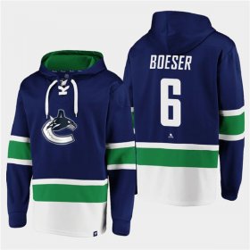 Wholesale Cheap Men\'s Vancouver Canucks #6 Brock Boeser Blue All Stitched Sweatshirt Hoodie