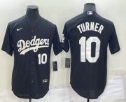 Wholesale Cheap Men's Los Angeles Dodgers #10 Justin Turner Number Black Turn Back The Clock Stitched Cool Base Jersey