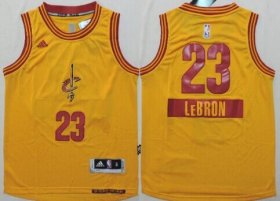 Cheap Cleveland Cavaliers #23 LeBron James 2014 Christmas Day Yellow Kids Jersey