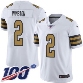 Wholesale Cheap Nike Saints #2 Jameis Winston White Men\'s Stitched NFL Limited Rush 100th Season Jersey