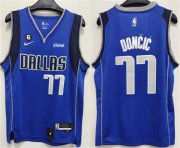 Wholesale Cheap Men's Dallas Mavericks #77 Luka Doncic Blue No.6 Patch Stitched Jersey
