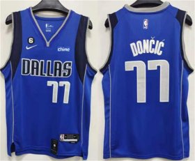Wholesale Cheap Men\'s Dallas Mavericks #77 Luka Doncic Blue No.6 Patch Stitched Jersey