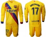 Wholesale Cheap Barcelona #17 Griezmann Away Long Sleeves Soccer Club Jersey