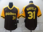 Wholesale Cheap Men's San Diego Padres #31 Dave Winfield Brown Cooperstown Collection Stitched Throwback Jersey