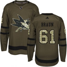 Wholesale Cheap Adidas Sharks #61 Justin Braun Green Salute to Service Stitched NHL Jersey
