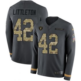 Wholesale Cheap Nike Raiders #42 Cory Littleton Anthracite Salute to Service Men\'s Stitched NFL Limited Therma Long Sleeve Jersey