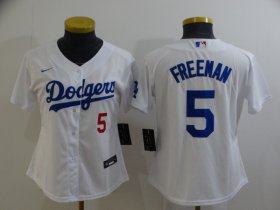 Wholesale Cheap Women\'s Los Angeles Dodgers #5 Freddie Freeman White 2022 Number Cool Base Stitched Nike Jersey