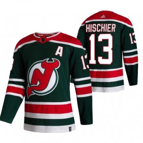 Wholesale Cheap New Jersey Devils #13 Nico Hischier Green Men\'s Adidas 2020-21 Reverse Retro Alternate NHL Jersey
