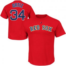 Wholesale Cheap Boston Red Sox #34 David Ortiz Majestic Official Name and Number T-Shirt Red