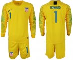 Wholesale Cheap USA #1 Howard Yellow Goalkeeper Long Sleeves Soccer Country Jersey