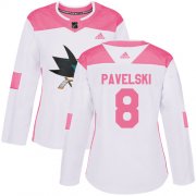 Wholesale Cheap Adidas Sharks #8 Joe Pavelski White/Pink Authentic Fashion Women's Stitched NHL Jersey