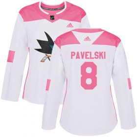 Wholesale Cheap Adidas Sharks #8 Joe Pavelski White/Pink Authentic Fashion Women\'s Stitched NHL Jersey