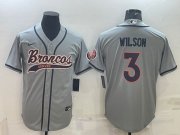 Wholesale Cheap Men's Denver Broncos #3 Russell Wilson Gray With Patch Cool Base Stitched Baseball Jersey