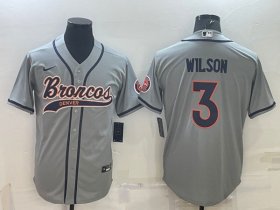Wholesale Cheap Men\'s Denver Broncos #3 Russell Wilson Gray With Patch Cool Base Stitched Baseball Jersey
