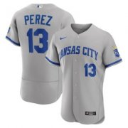 Wholesale Cheap Men's Kansas City Royals #13 Salvador Perez Grey Flex Base Stitched Jersey