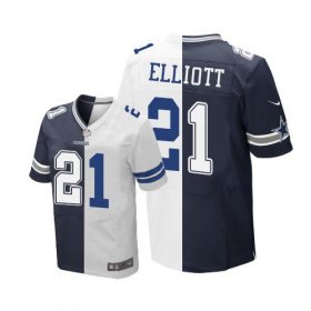 Wholesale Cheap Nike Cowboys #21 Ezekiel Elliott Navy Blue/White Men\'s Stitched NFL Elite Split Jersey