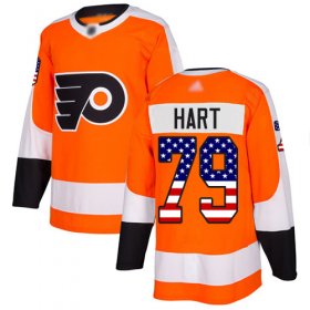 Wholesale Cheap Adidas Flyers #79 Carter Hart Orange Home Authentic USA Flag Stitched NHL Jersey