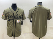 Wholesale Cheap Men's Pittsburgh Steelers Blank Olive Salute to Service Cool Base Stitched Baseball Jersey
