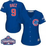Wholesale Cheap Cubs #9 Javier Baez Blue Alternate 2016 World Series Champions Women's Stitched MLB Jersey