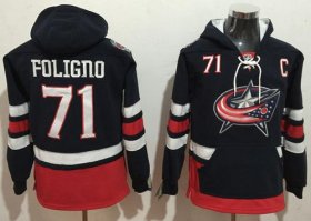 Wholesale Cheap Blue Jackets #71 Nick Foligno Navy Blue Name & Number Pullover NHL Hoodie