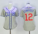 Wholesale Cheap Cubs #12 Kyle Schwarber Grey Women's Alternate Road Stitched MLB Jersey