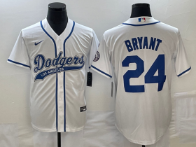 Wholesale Cheap Men\'s Los Angeles Dodgers #24 Kobe Bryant White With Patch Cool Base Stitched Baseball Jersey