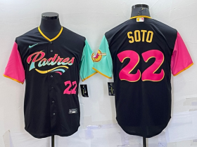 Wholesale Cheap Men\'s San Diego Padres #22 Juan Soto Number Black 2022 City Connect Cool Base Stitched Jersey