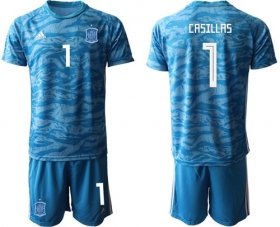 Wholesale Cheap Spain #1 Casillas Blue Goalkeeper Soccer Country Jersey