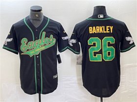 Cheap Men\'s Philadelphia Eagles #26 Saquon Barkley Black Gold Cool Base Baseball Stitched Jersey