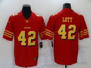 Wholesale Cheap Men's San Francisco 49ers #42 Ronnie Lott Red Gold 2021 Vapor Untouchable Stitched NFL Nike Limited Jersey