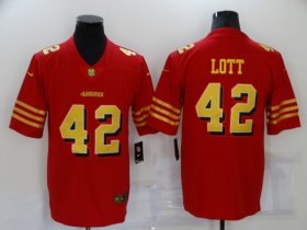 Wholesale Cheap Men\'s San Francisco 49ers #42 Ronnie Lott Red Gold 2021 Vapor Untouchable Stitched NFL Nike Limited Jersey