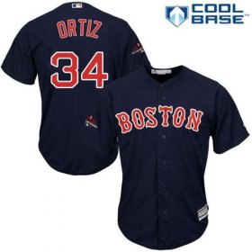 Wholesale Cheap Red Sox #34 David Ortiz Navy Blue New Cool Base 2018 World Series Stitched MLB Jersey