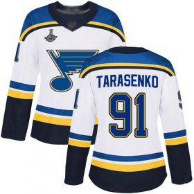 Wholesale Cheap Adidas Blues #91 Vladimir Tarasenko White Road Authentic Stanley Cup Champions Women\'s Stitched NHL Jersey