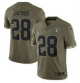 Wholesale Cheap Men's Las Vegas Raiders #28 Josh Jacobs 2022 Olive Salute To Service Limited Stitched Jersey