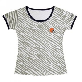 Wholesale Cheap Women\'s Nike Cleveland Browns Chest Embroidered Logo Zebra Stripes T-Shirt