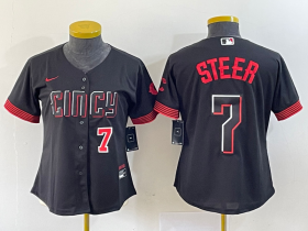 Wholesale Cheap Women\'s Cincinnati Reds #7 Spencer Steer Numer Black 2023 City Connect Cool Base Stitched Baseball Jersey1