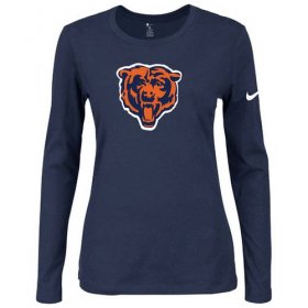 Wholesale Cheap Women\'s Nike Chicago Bears Of The City Long Sleeve Tri-Blend NFL T-Shirt Dark Blue-2