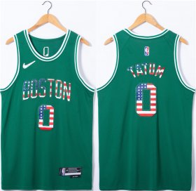 Wholesale Men\'s Boston Celtics #0 Jayson Tatum USA Flag Green Stitched Jersey