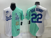 Wholesale Men's Los Angeles Dodgers #22 Bad Bunny White Green Number 2022 Celebrity Softball Game Cool Base Jerseys